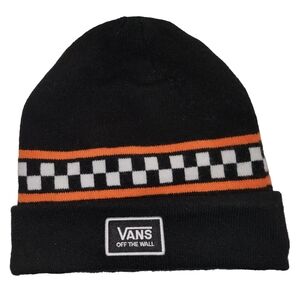 Vans Off The Wall Core Basics Flame Orange Black White Checkerboard Beanie Hat